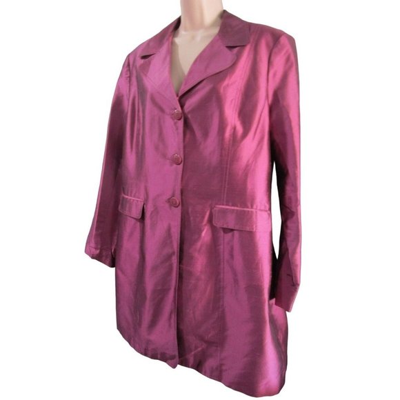 Mulberry Purple Silk Shantung Duster Coat Lined Three Button 16 Allison Taylor E - Picture 1 of 16